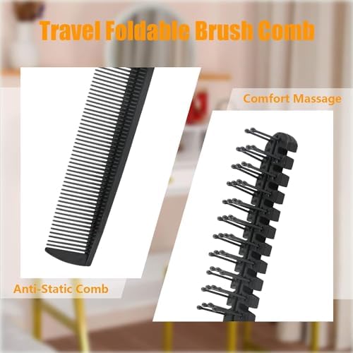 Folding Comb, 24PCS Travel Hair Brush and Comb Set, Portable Foldable Plastic Hairdressing Tools, Anti-Static Hair Comb, Double Headed Hair Brush for Men Women (Black) (Pack of 2) - Image 3