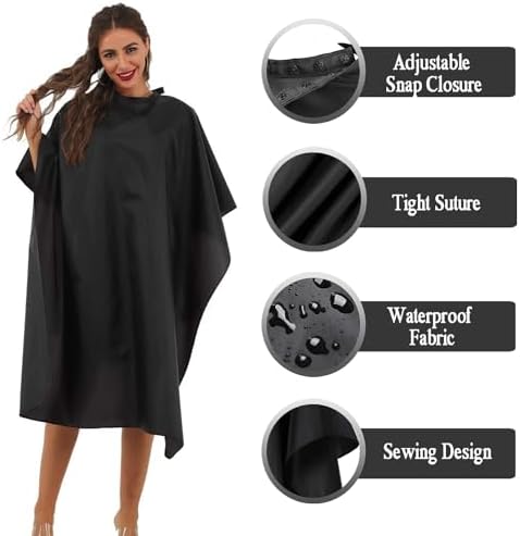 Black Waterproof Hair Salon Cape with Metal Snap Closure - 3 Pack - Image 3