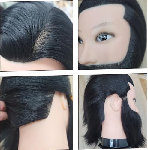Barber Male Black Human Hair Mannequin Head with Beard - Image 4