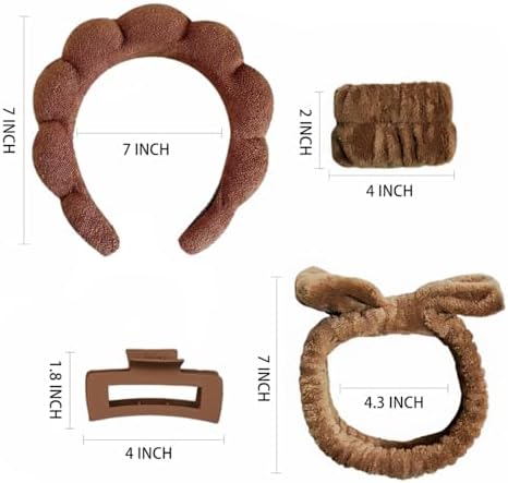 7 Pcs Spa Set, Facial Headband and Wristband Set, Skincare Accessories, College Style Girl Idea Gifts, Hair Accessories for Women and Girls （Dark Brown） - Image 6