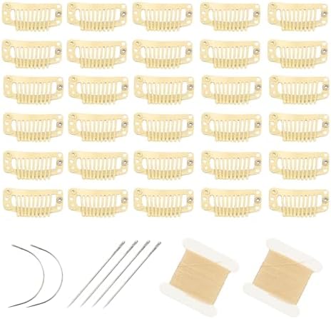 30pcs Snap Clips for Hair Extenisons 9 Teeth Wig Clips, Beige by FeiHong