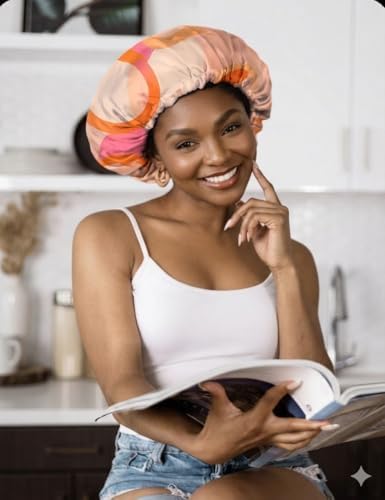 Glow By Daye Satin Bonnet, Double-Layered and Adjustable Satin Sleep Cap, Extra Large, Reversible (US, Alpha, One Size, X-Large, Muse) - Image 4