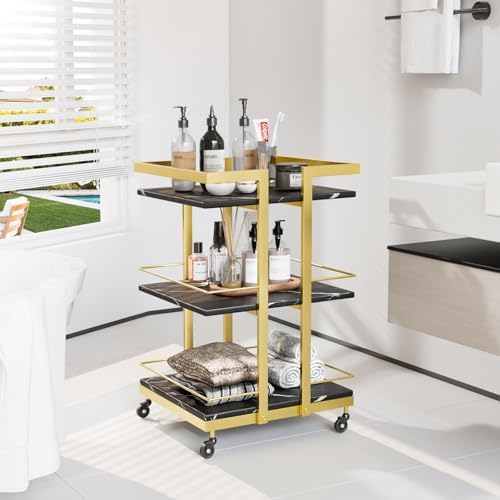 Esthetician Cart with Wheels Utility Salon Rolling Trolley, Black Gold Mobile Storage Organizer for Beauty Spa Cosmetology Massage, Tattoo Manicure Facial Tool Holder Station - Image 2