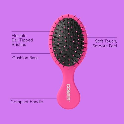 Conair Detangling Mini Hair Brush Set, Detangler Brushes -Wet or DryHair, Gentle Detangler for All HairTypes,Bristle Hair Brush-Women, Travel Size, Pink, Gray & Blue, 3 Count Travel Size (Pack of 8) - Image 2