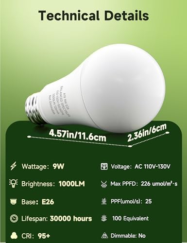 A19 Grow Light Bulbs, 9W Full Spectrum Plant Light Bulb for Indoor - Image 7