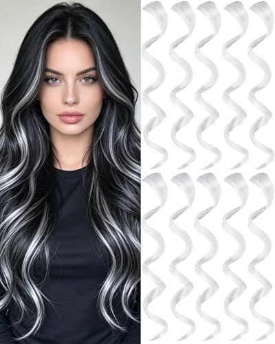 10 PCS White Hair Extensions Clip in, Curly Wavy Hair Accessories for Women by Olldag