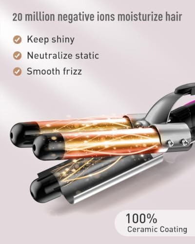 Waver Curling Iron Wand - BESTOPE PRO 5 in 1 Curling Wand Set with 3 Barrel Hair Crimper for Women, Fast Heating Crimper Wand Curler in All Hair Type, Women Gifts - Black - Image 4