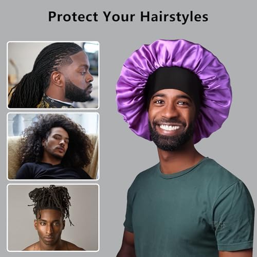 2pcs Bonnets for Men, Double Layer Hair Bonnet Satin Bonnet for Women Curly Hair Braids - Image 4