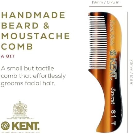 Kent Mens Beard Kit, 81T Extra Small Beard Mustache Comb, Fot All Fine Tooth Pocket Comb and PF22 Oval Palm Hair Brush. Beard and Mustache Grooming Kit for Travel and Home Beard Care. Made in England - Image 4