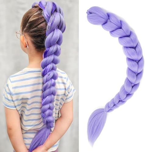 Getgal 28 Inch Purple Braiding Hair Ponytail 120G Pre Styled Braid Hair Professional Purple Hair Extensions Ponytail Synthetic Costume Cosplay Braids Hair (28 Inch) by GetGal
