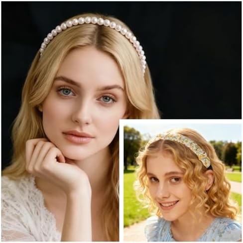 7 Pcs Headbands for Women Girls, Non Slip Cute Pearl Floral Padded Vintage Wide Fashion Multi-style Headbands for Girls - Image 5