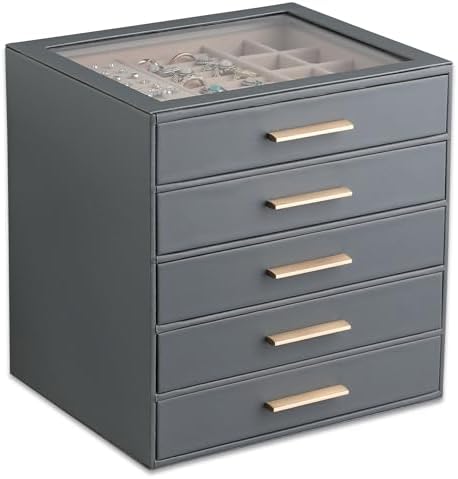 Frebeauty Jewelry Box for Women,Clear Lid Jewelry Organizer with 5 Drawers by Frebeauty