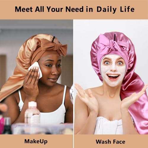 2pcs Long Satin Bonnets with Tie Band, Large Braid Bonnet Silky Hair Cap for Locs Women Sleeping, K - Image 5