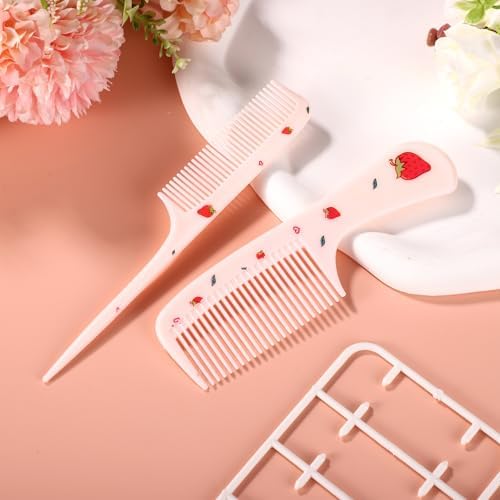 2pcs Baby Hair Comb Set, Pink Strawberry Mini Fine Tooth & Rat Tail Comb - Image 4