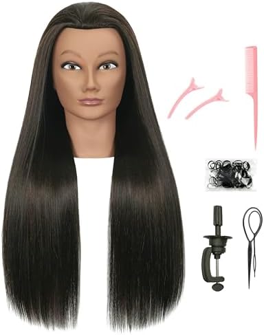 30 inches Brown 80% Human Hair Mannequin Head with Stand for Practice Manikin Doll Style Head Braiding Styling Updos Curling Cutting Cosmetology Barber Training Display by LECIPO