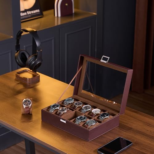 ProCase Watch Box, 10 Slot Mens Watch Display Case, Espresso - Image 6