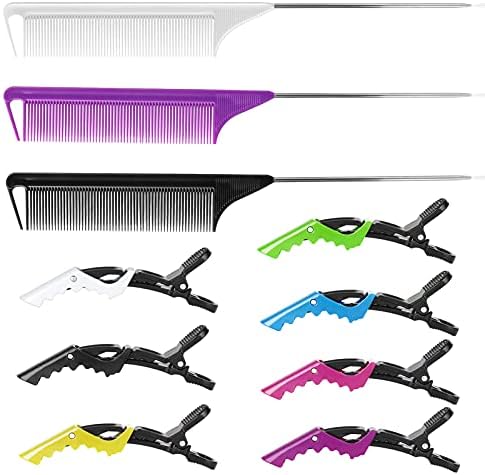 Rat Tail Teasing Comb Set with Styling Clips - 3 Steel Pin Combs, 7 Sectioning Clips for Braiding, Parting, and Salon Styling - Image 2