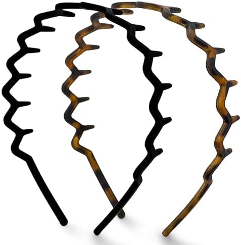 Kitsch Zig Zag Headbands for Women - Black and Tortoise, 2 pcs by Kitsch