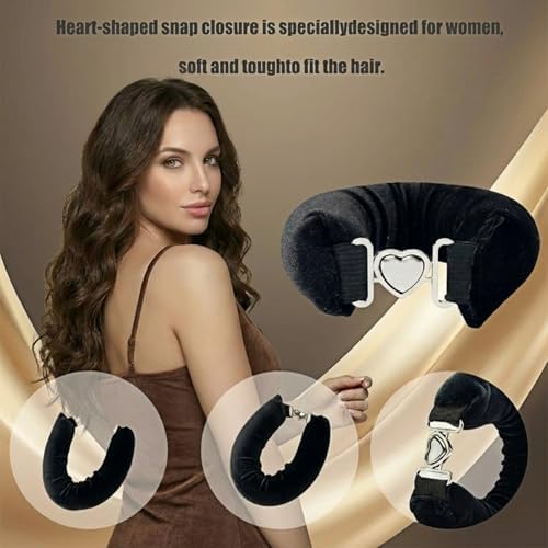 Heatless Curls Overnight Hair Curlers Set – 4PCS Jumbo Velvet Rollers with Shower Cap, No-Damage Flexi Rods for Beautiful Waves(BLACK) - Image 2