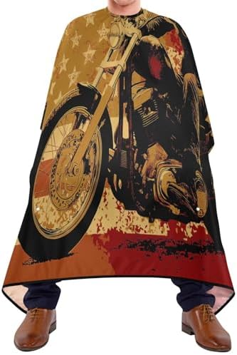 Blueangle Skull Motorcycle American Flag Barber Cape Waterproof Salon Hairdresser Cape with Adjustable Snap Closure, Perfect for for Men Salon and Home Use - Image 2
