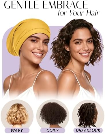 OLESILK 100% Mulberry Silk Bonnet for Sleeping Women, Hair Wrap for Curly Hair Care, Real Silk, Not Satin, Yellow - Image 3