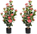 Romantic Season 2Pack Artificial Camellia Tree 3FT, Pink Faux Camellia Plant Fake Potted Camellia Flower Tree Plastic Camellia Tree for Modern Home Office Living Room Floor Décor Indoor by RomanticSeason