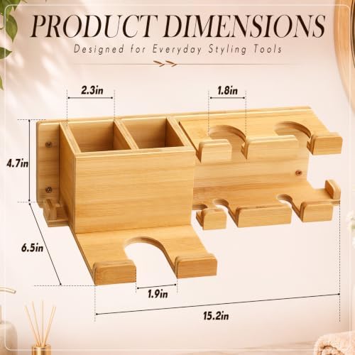 Wenqik Wall Mount Hair Tool Organizer Bamboo Hair Dryer Holder Tool Storage - Image 2