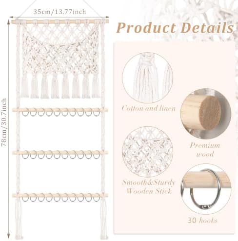 SNOWSTAR Macrame Hair Claw Clip Organizer,Large Capacity Mesh Bag Scrunchies Holder and Hair Ties Organizer for Women Girls,Hair Accessorie Hanging Storage Home Decor Wall,Door - Image 2