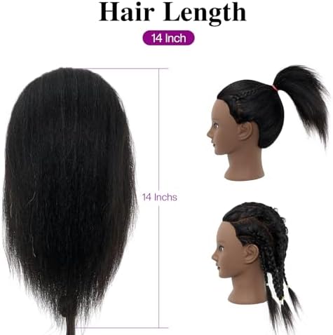 14"-16" 100% Real Hair Mannequin Head with Tripod Stand & Table Clamp, Human Hair Braiding Manikin Doll Head for Cosmetology Practice - Image 2