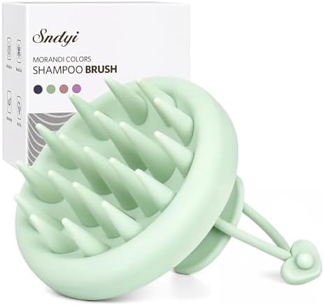 Sndyi Silicone Scalp Massager Shampoo Brush, Hair Scrubber with Soft Silicone Bristles, Scalp Scrubber/Exfoliator for Dandruff Removal, Wet Dry Scalp Brush for Hair Growth & Scalp Care, Mint Green by Sndyi