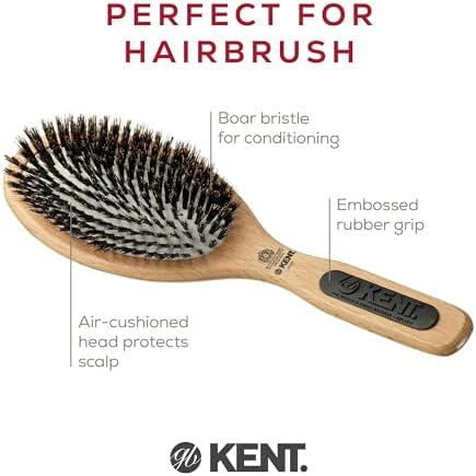 Kent PF07 Extra-Large 100% Boar Bristle and Non-Scratch Nylon Mix Cushion Brush - Wooden Detangling and Oval Smoothing Paddle Brush for Thin Hair - Made in England - Image 4