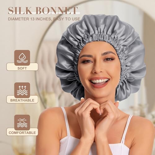 Edoneery Satin Bonnet for Sleeping Women, Double Layer Curly Hair Cap - Image 2