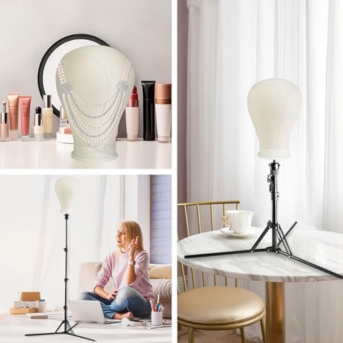 23In Wig Stand Wig Head with Tripod, Wig Head Stand Mannequin Head(White) - Image 6