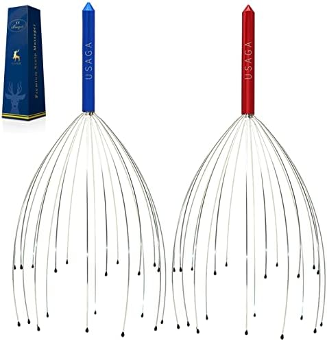 USAGA Head Massager Scalp Massager 20 Fingers Head Scratcher (Red & Blue) by USAGA