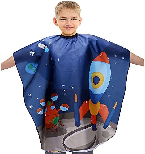 Kids Haircut Cape, Hair Cutting Cape for Kids & Adults - Professional Waterproof Barber Cape Salon Cape Cloak for Hair Stylist (Space Rocket) by Home
