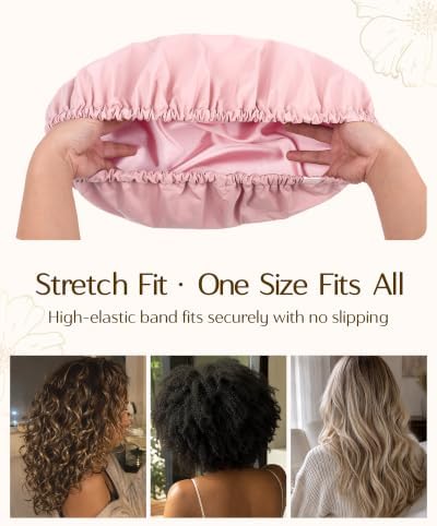 Yanibest Satin Lined Shower Cap, Reusable Waterproof Shower Caps for Women - Image 5