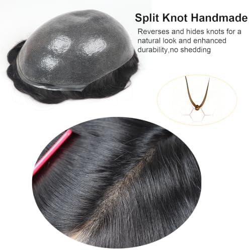 Toupee for Men Human Hair Thin Skin PU Mens Hair System Undetectable Invisable Hairline Mans Hair Prosthesis #1B10 10% Ash Grey Mens HairPiece Natural Hair Patch for Thinning 8x10 - Image 4