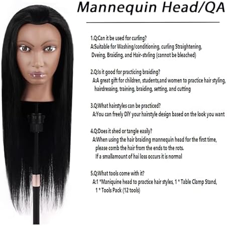 80% Real Hair Mannequin Head,TopDirect 26''Black Hairdresser Cosmetology Doll Head Styling,Manikin Heads Hairs Braiding DIY Styling with Clamp Holder and Tools Set - Image 4