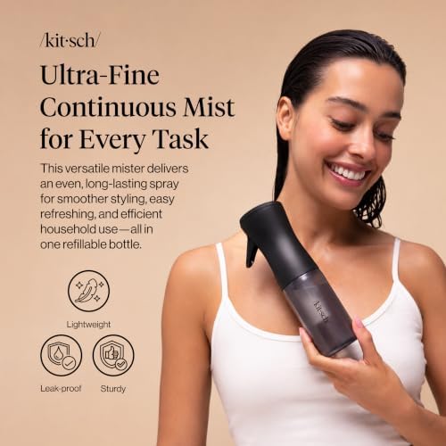 Kitsch Large Continuous Spray Bottle for Hair – Black,180ml - Image 2