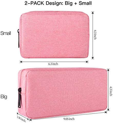 2-PACK Accessories Bag for Women Ladies Travel Organizer, Big+Small Portable Storage Bag Pouch Electronics Accessories Carrying Case Cosmetic Bag for Hard Drive, Mouse, Cable, Adapter, Cellphone, Pink - Image 2