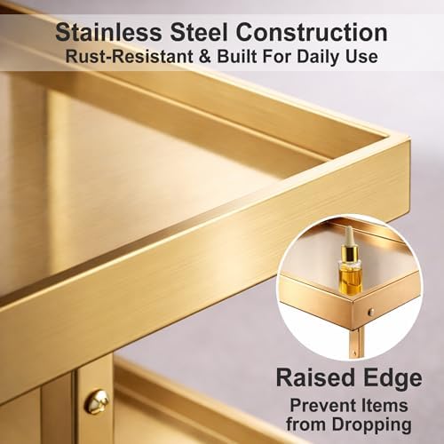 2-Tier Metal Rolling Cart with Wheels, Salon Trolley, Gold - Image 5