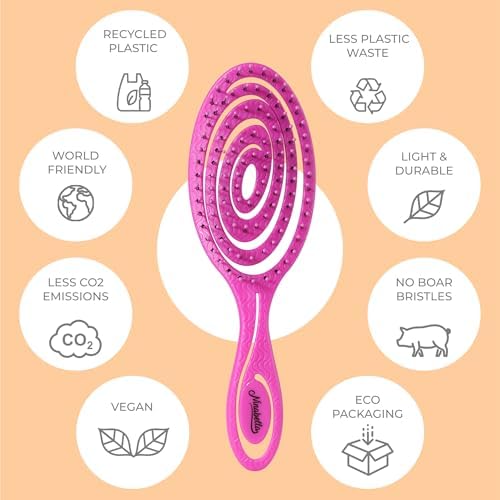 Ninabella Mini Detangler Brush - Small No Tangle Hair Brush for Purse and Travel - Hairbrush for Fine, Thick and Long Hair, Wet and Dry - Hot Pink - Image 4