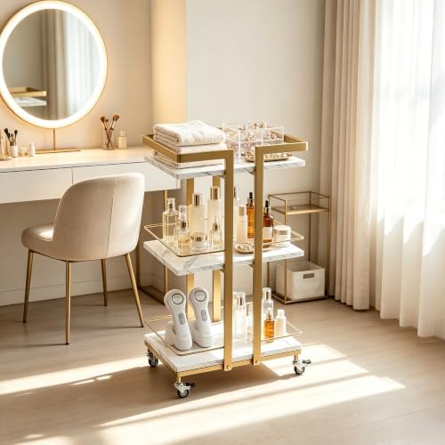 BarberPub Salon Trolley Cart on Wheels, 3-Tier Metal Utility Cart 2033 - Image 2