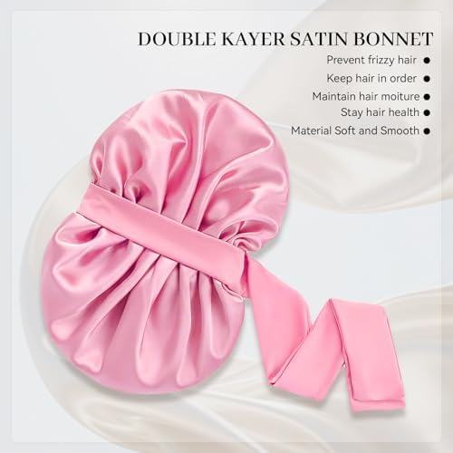 Silk Bonnet for Sleeping Satin Hair Bonnet Double Layer Adjustable Sleep Cap with Elastic Tie Band - Image 2