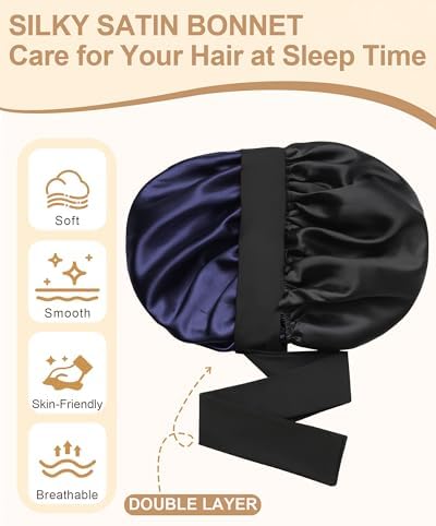 AWAYTR Double Layer Satin Bonnet for Women, Reversible Sleep Hair Wrap - Image 4