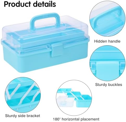 Tackle Box, 3-Layer Craft Sewing Medicine Art Hair Tool Organizer Blue - Image 3