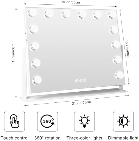 Large Vanity Mirror with Lights, Hollywood Lighted Makeup Mirror, 3 Color Temperatures,Stepless Dimming and 10X Magnifying Mirror, 360°Rotation - Image 2