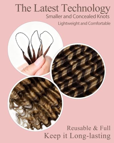 P4/27 Brown-Blonde Color 22 Inch Human Crochet Hair for Black Women Feather Crochet Extensions 55g 40 Strands Resusable Miracle Look Hair Bundles Soft Lightweight Small Knots Deep Wave - Image 3