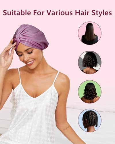 HFRHTGY Adjustable Silk Satin Hair Bonnet for Sleeping, Double Layer Hair Wrap Sleep Cap Turban for Women Men, Curly Straight Braid Unisex (Royal Deep Purple) - Image 6