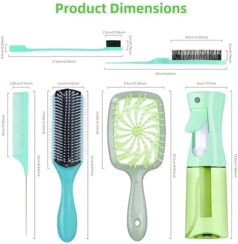 Hair Brush Set with Detangling Brush,Spray Bottle,3 Pieces Rat Tail Combs For Toddlers,Suitable for Pain-Free Brushing on All Wet or Dry Hair Types (Green) - Image 2